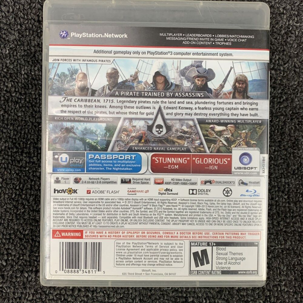 CIB~Assassin’s Creed IV (4) Black Flag For PlayStation 3, PS3, Exclusive Content - Picture 2 of 4